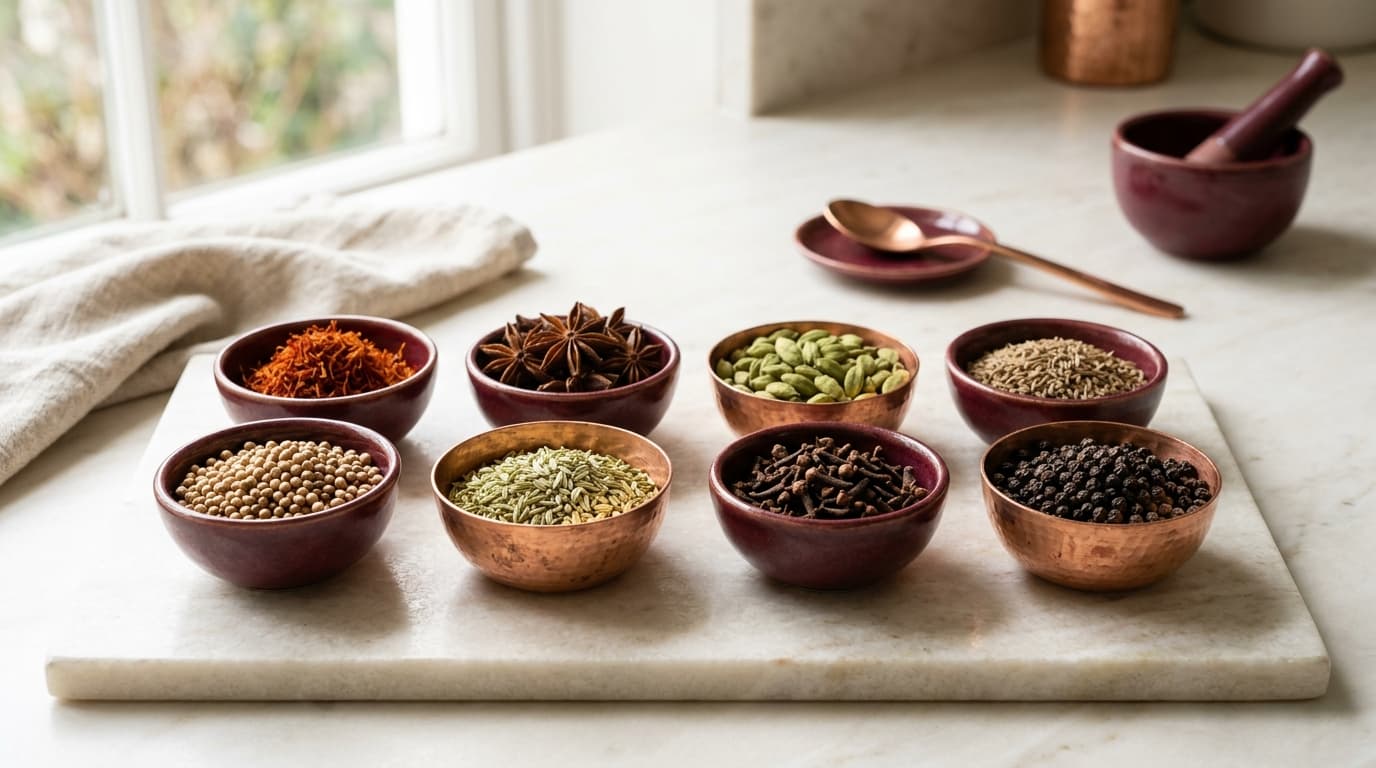 Disciplined culinary purity and separated whole spices
